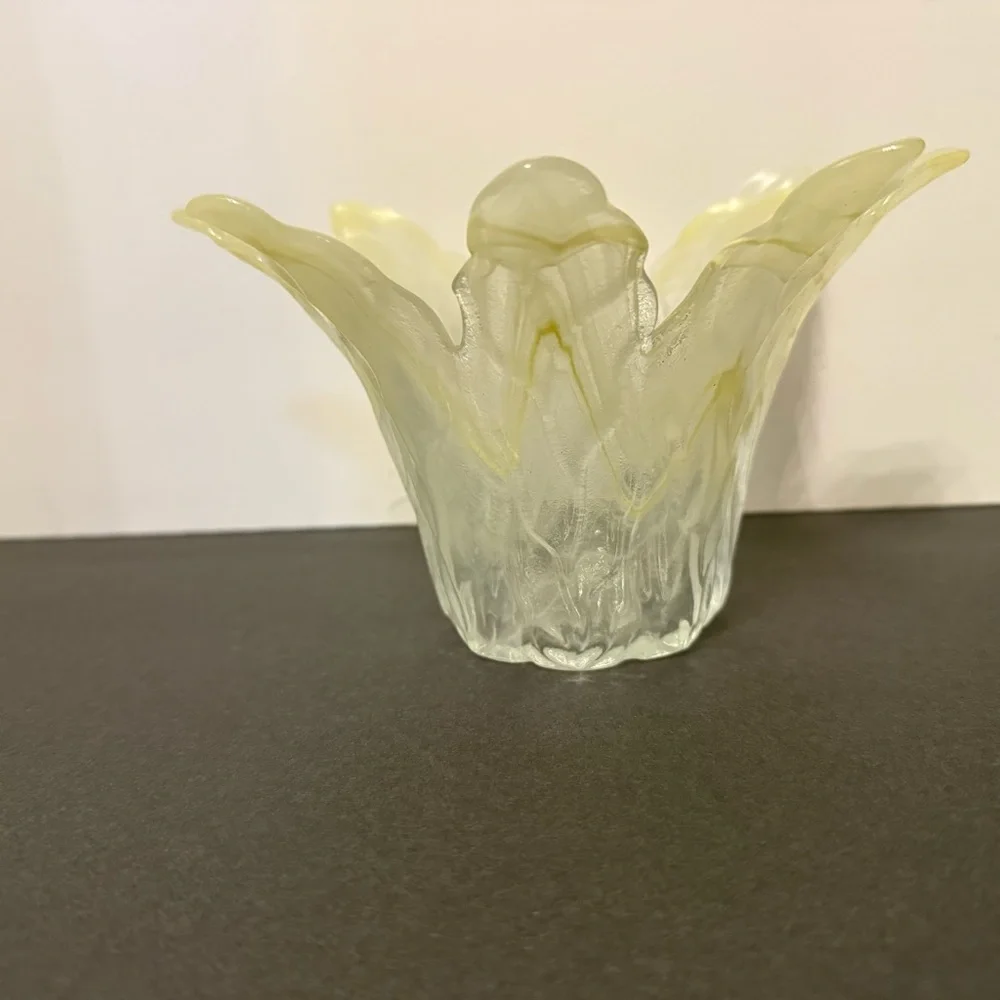 MURANO LAVORAZIONE GLASS VASE HAND BLOWN YELLOW SWIRL VINTAGE MCM HOME DECOR